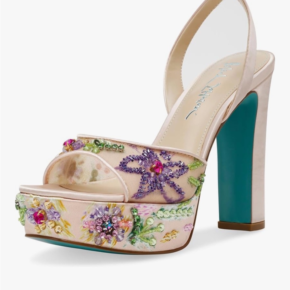 Betsey Johnson Vivien Beaded Platform Mesh Sandals Shoes